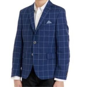 Lauren Ralph Lauren Black Label Blue Linen Check Blazer Jacket SZ 12
